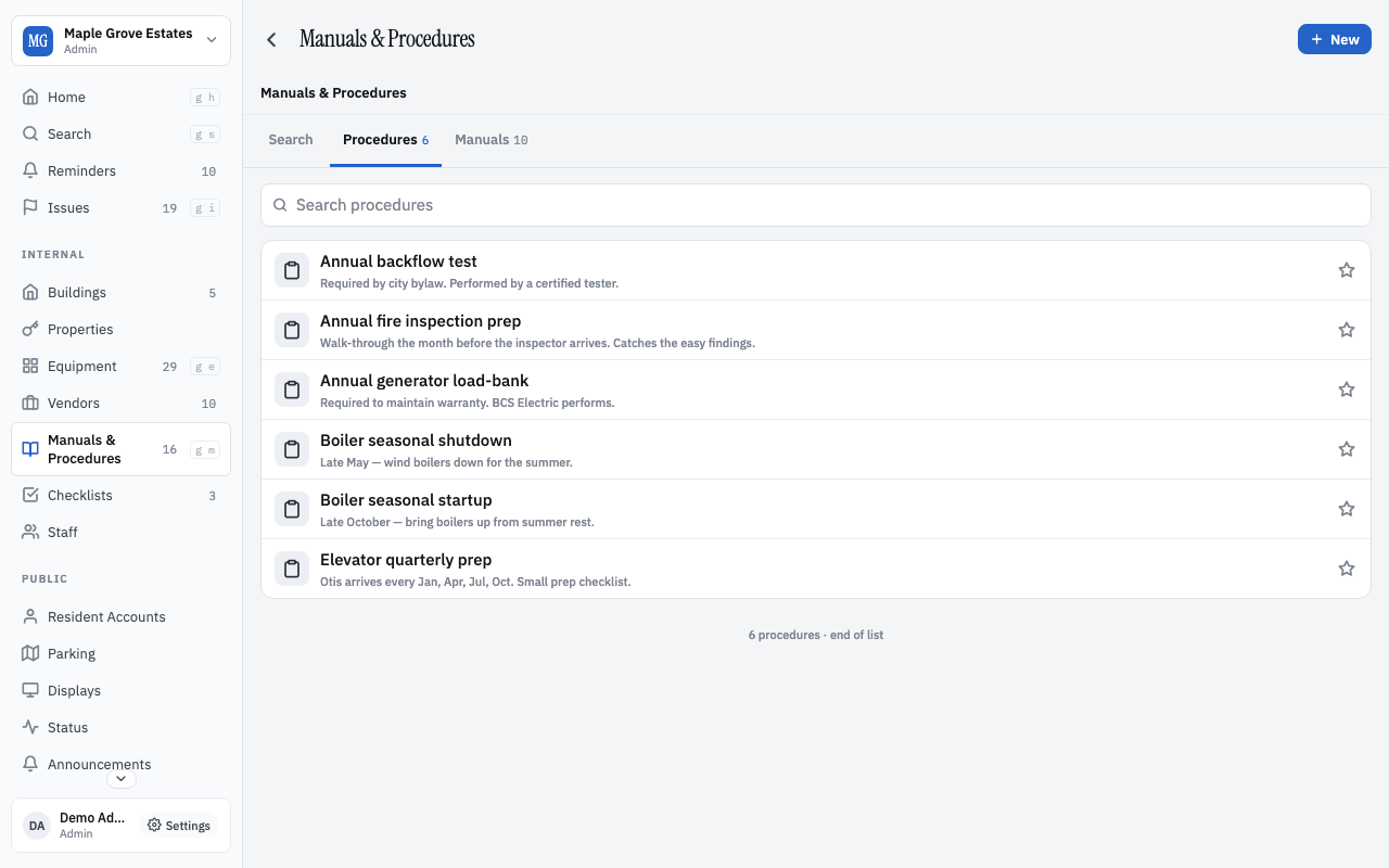 Procedures tab