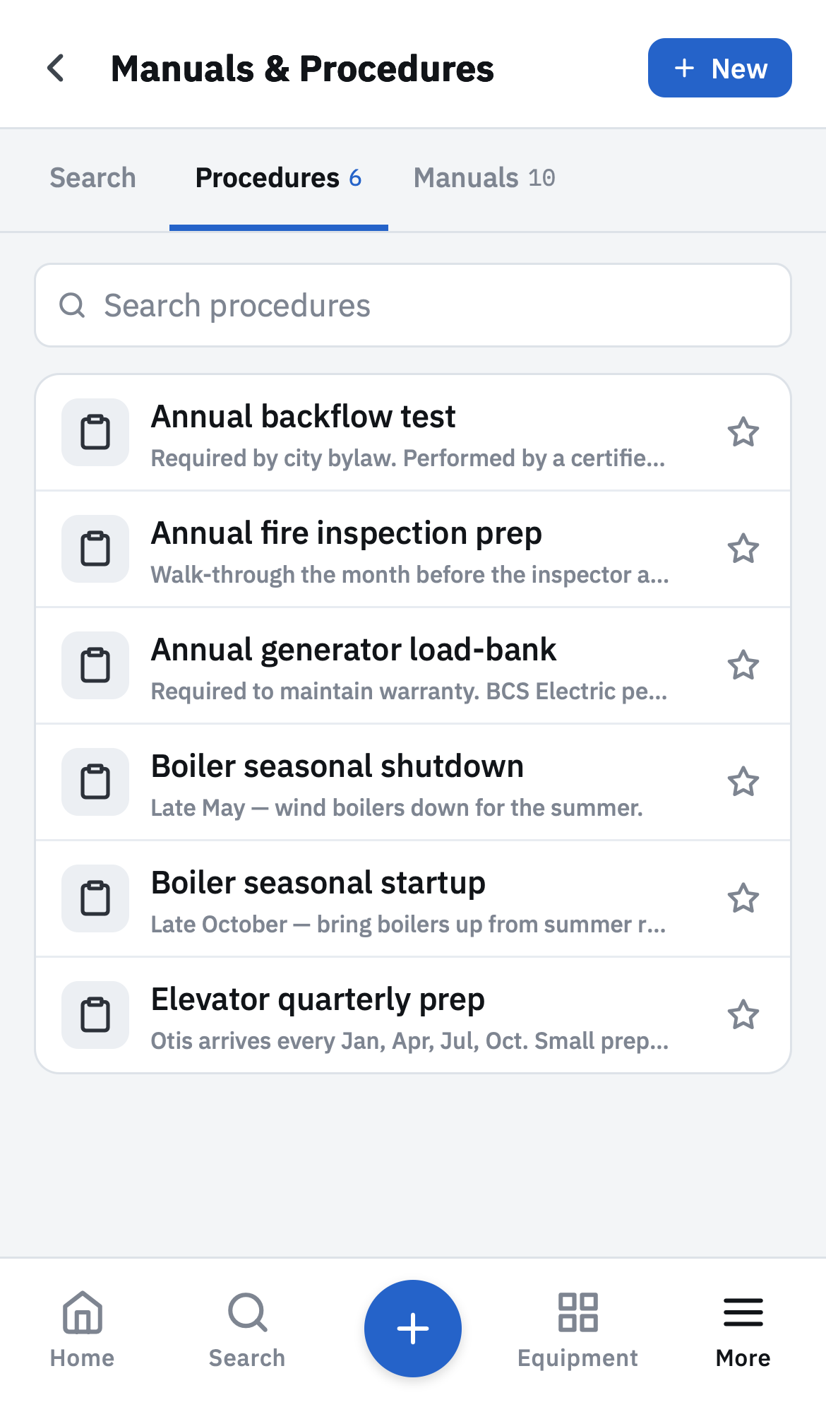 Procedures tab