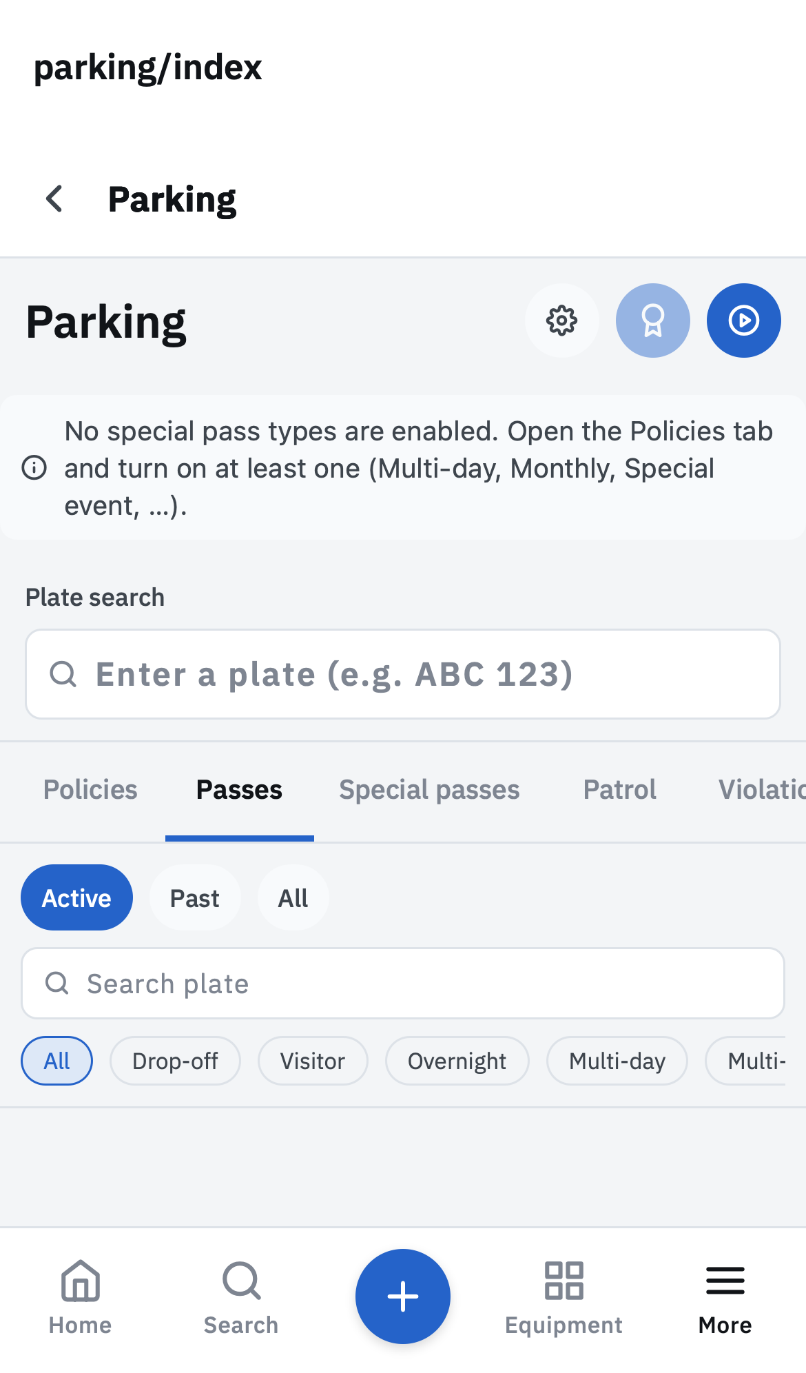 Parking — passes, patrol, plates, violations