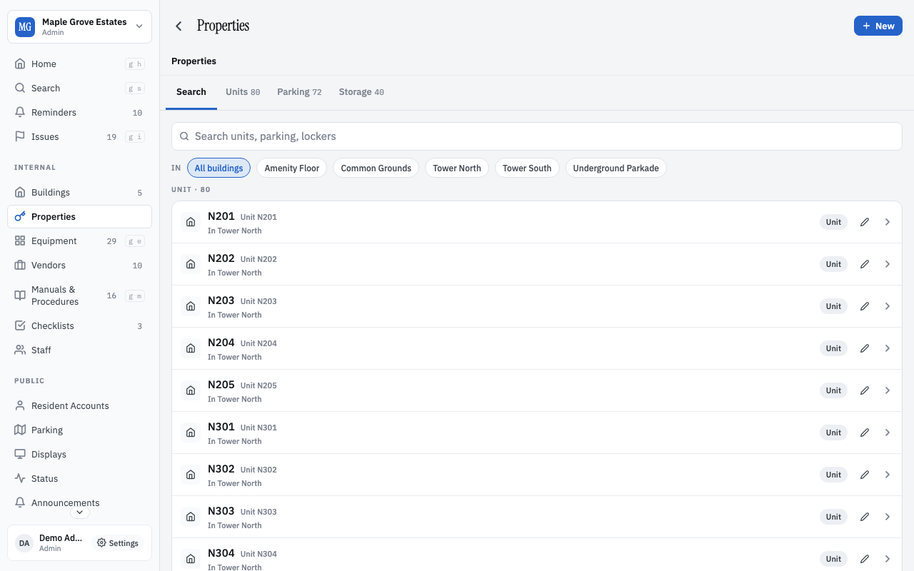 Property settings page